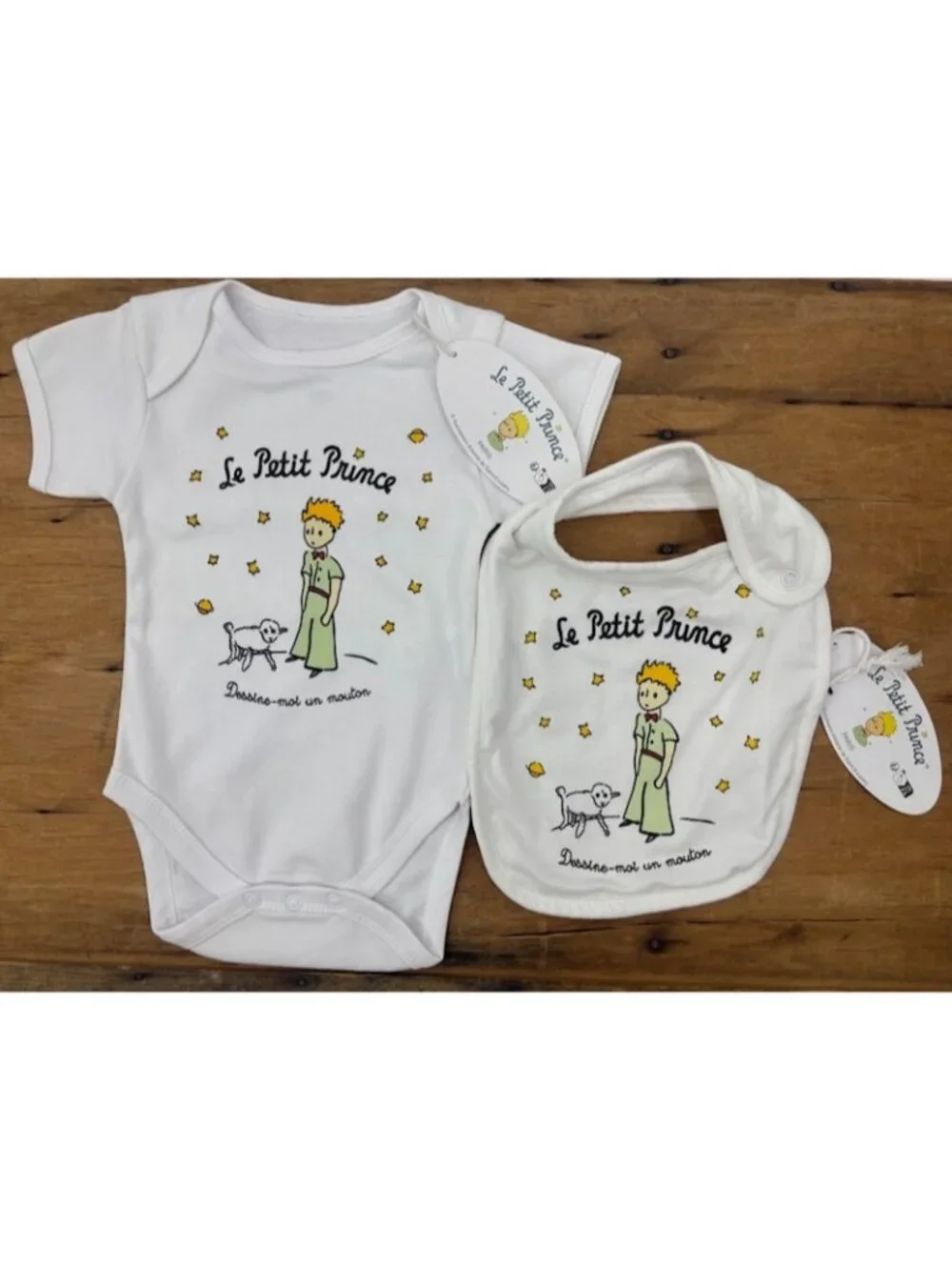 New Le Petit Prince Paris One Piece Outfit and Bib Size 6M White Romper